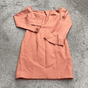 5a7 Cinq A Sept Midi Pencil Cold Shoulder Dress Women 6 Peach Orange Bell Sleeve